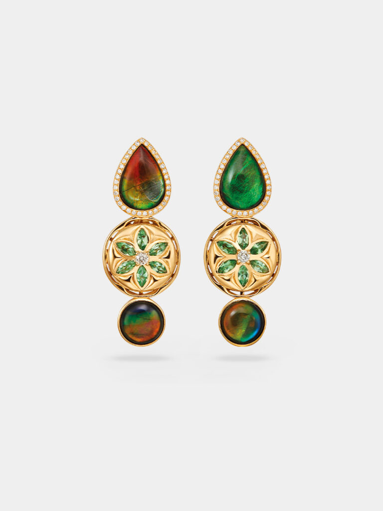 Mandala Ammolite Drop Statement Earrings