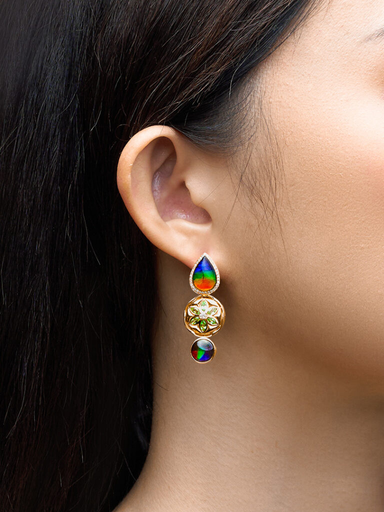 Mandala Ammolite Drop Statement Earrings