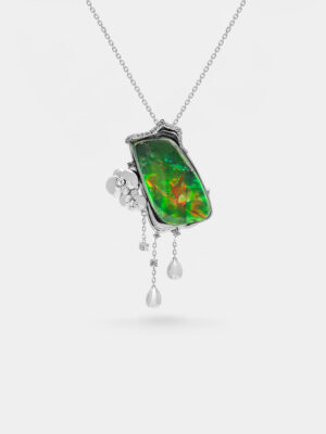 Ethereal Floral Droplets Ammolite Brooch Pendant